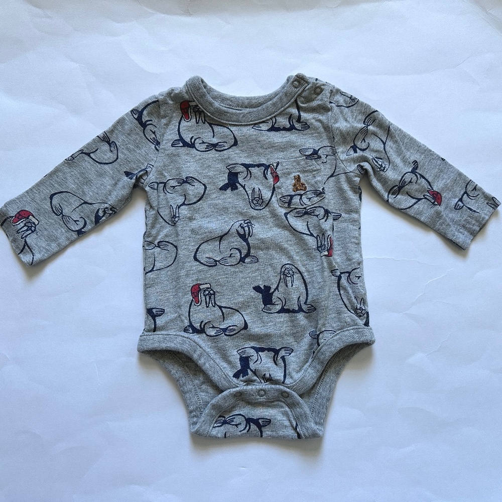 Baby Gap Long Sleeve Onesie Grey Navy Size 3-6M Winter